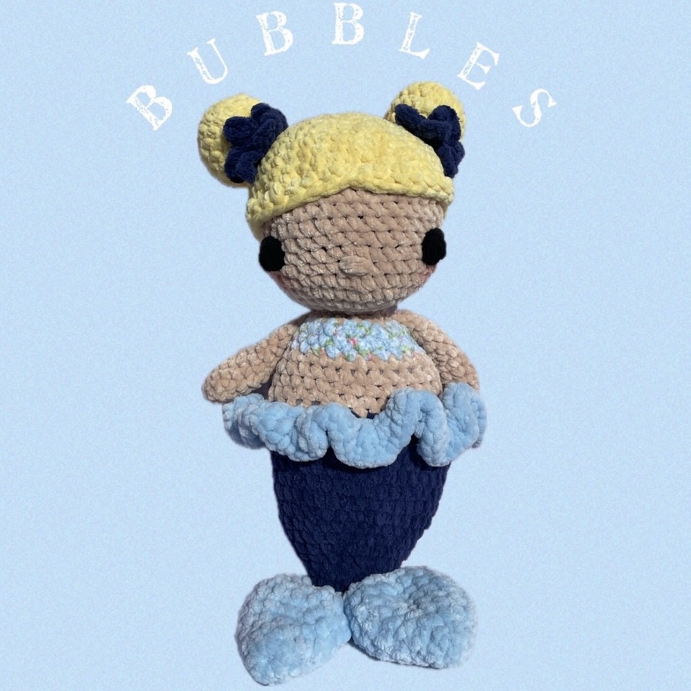 Adorable Crochet Mermaid with Blue and Yellow Details